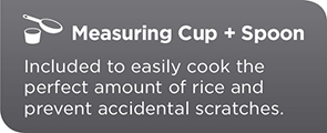 Non-scratch measuring cup and spoon included.